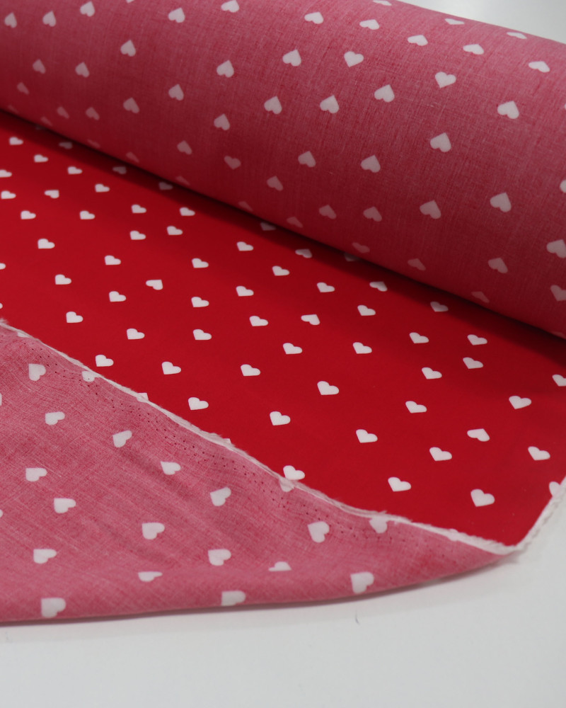 Tecido Viscose Micro Corações Branco e Vermelho
