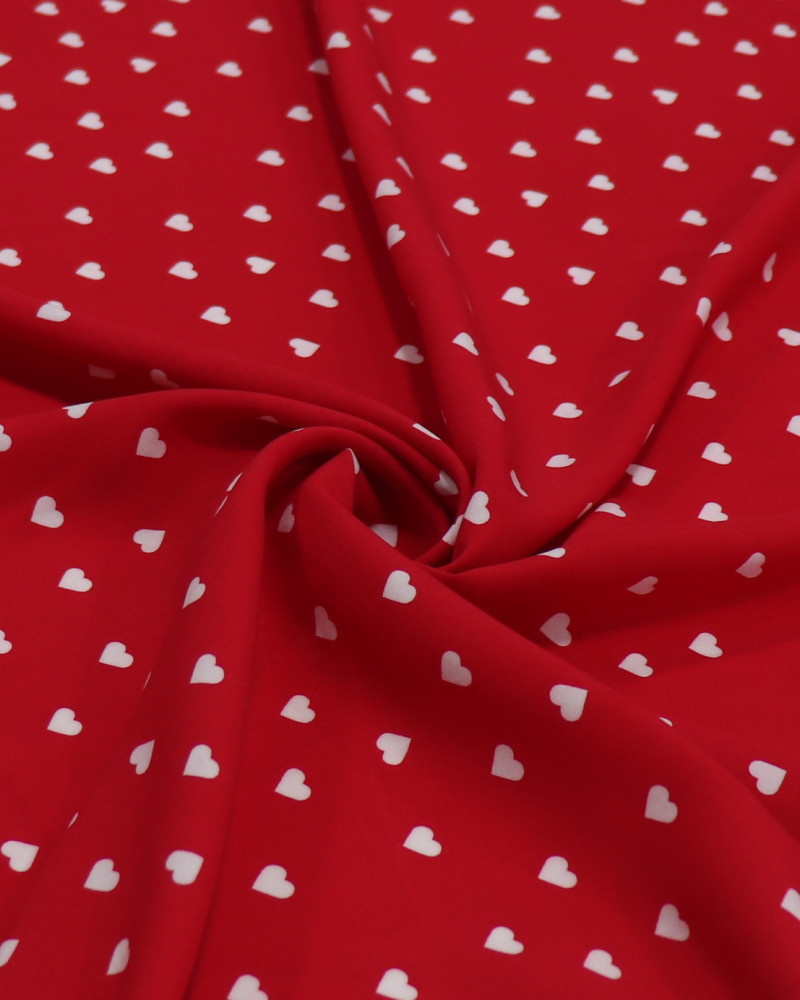 Tecido Viscose Micro Corações Branco e Vermelho