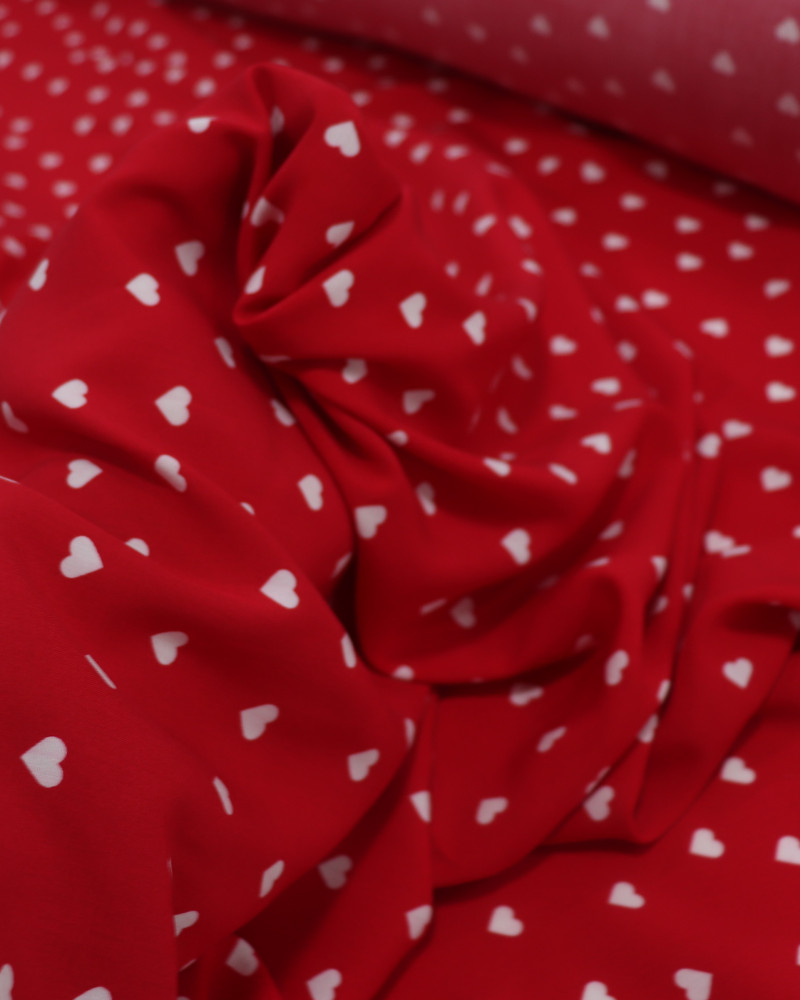 Tecido Viscose Micro Corações Branco e Vermelho