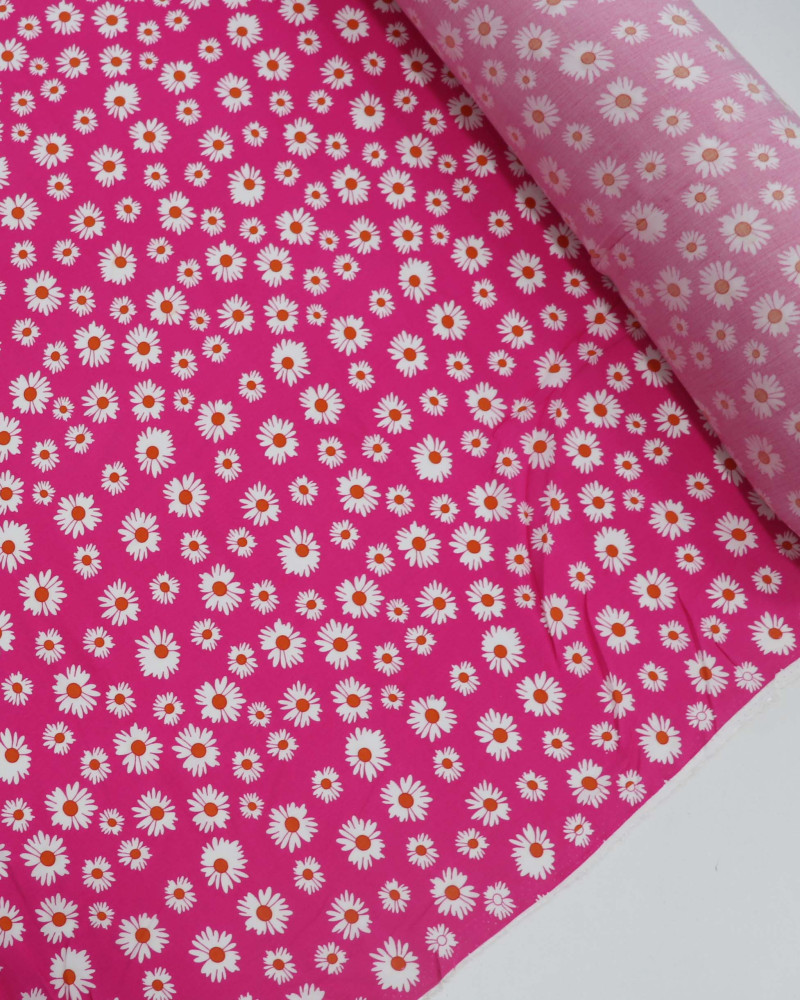 Tecido Viscose Multi Margaridas Branco e Rosa (0.7m)