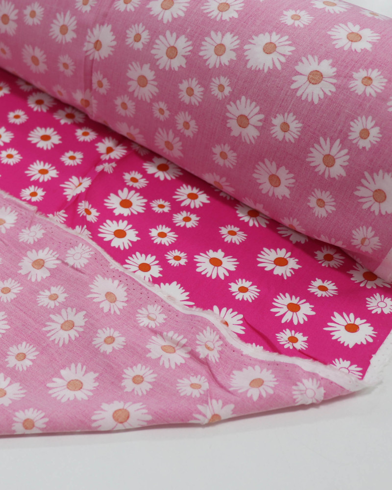 Tecido Viscose Multi Margaridas Branco e Rosa (0.7m)