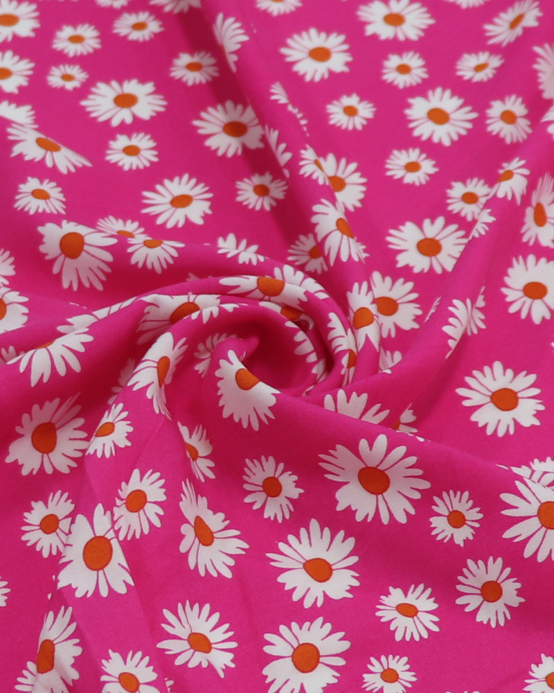 Tecido Viscose Multi Margaridas Branco e Rosa (0.7m)