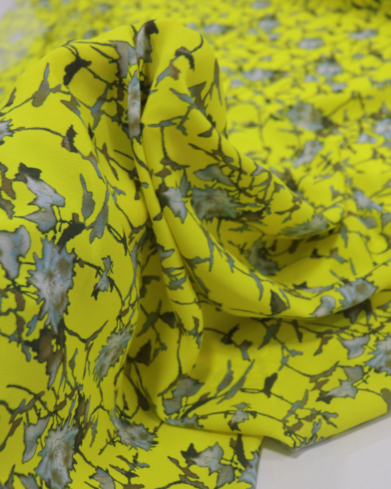 Tecido Crepe de Viscose Italiano Ramos Abstratos Amarelo