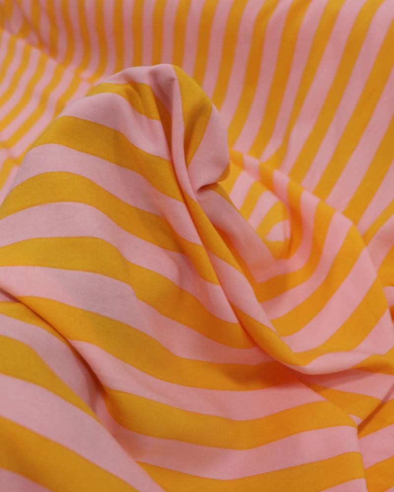 Tecido Viscose Listras Rosa e Laranja