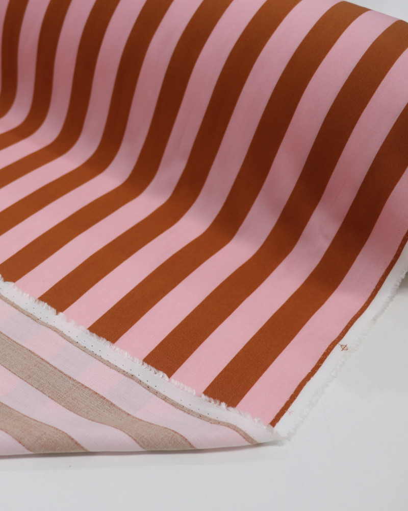 Tecido Viscose Listras Rosa e Marrom