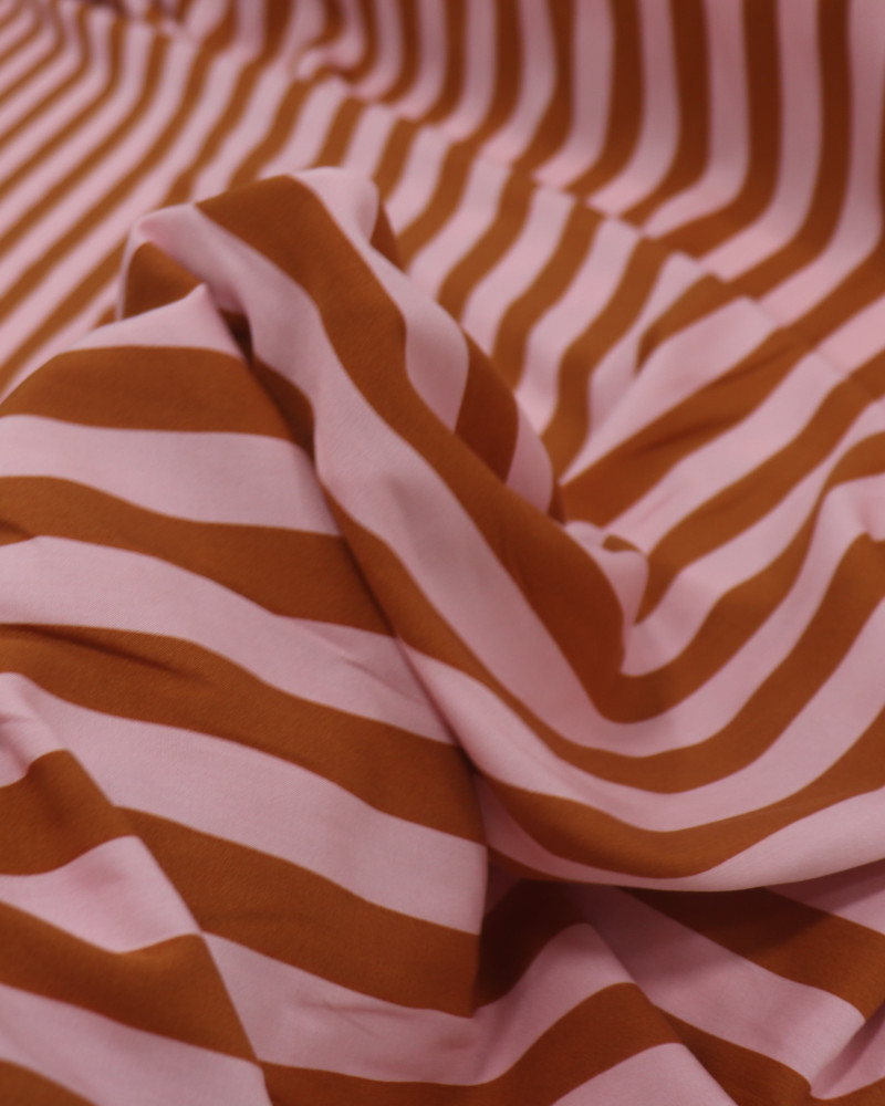 Tecido Viscose Listras Rosa e Marrom