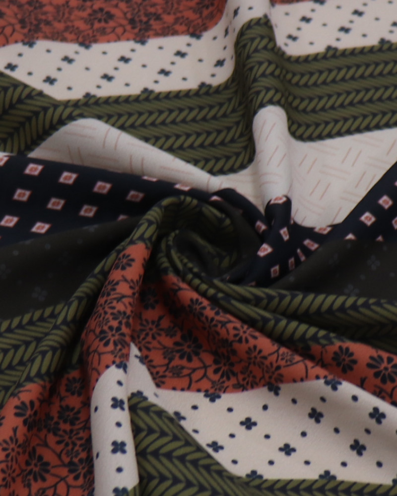 Tecido Crepe Salinas Italiano Listras Multi Estampadas
