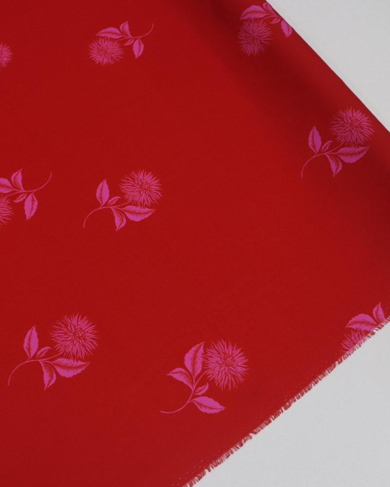 Tecido Crepe Silk Italiano Flor Rosa e Vermelho