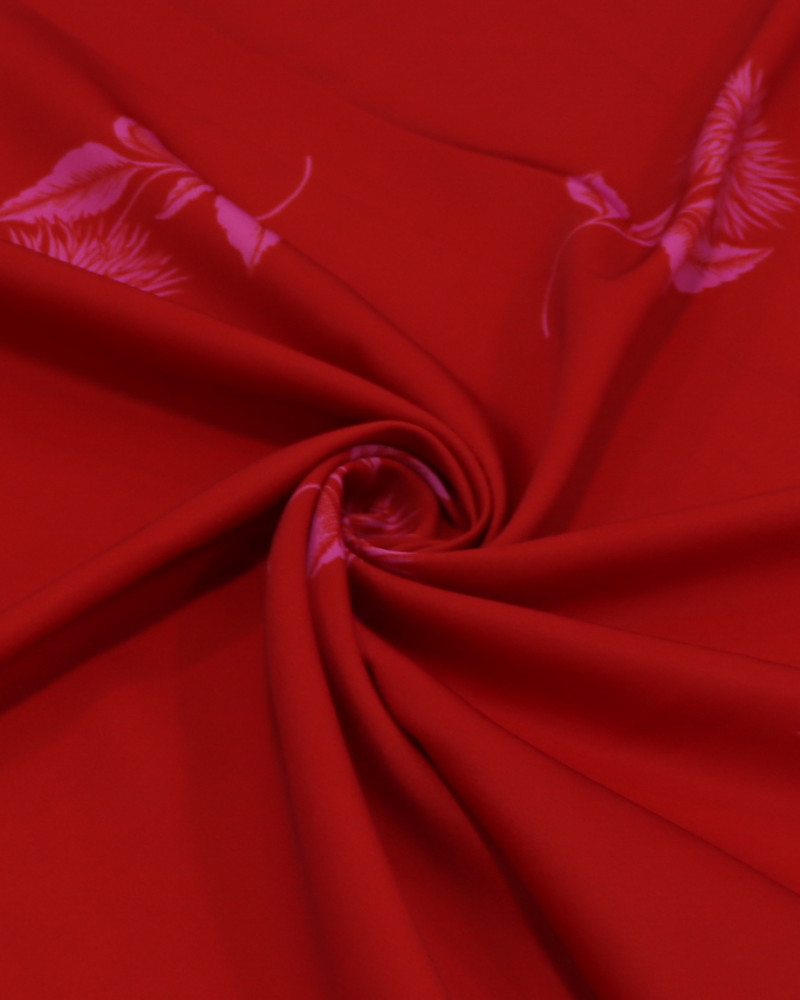 Tecido Crepe Silk Italiano Flor Rosa e Vermelho