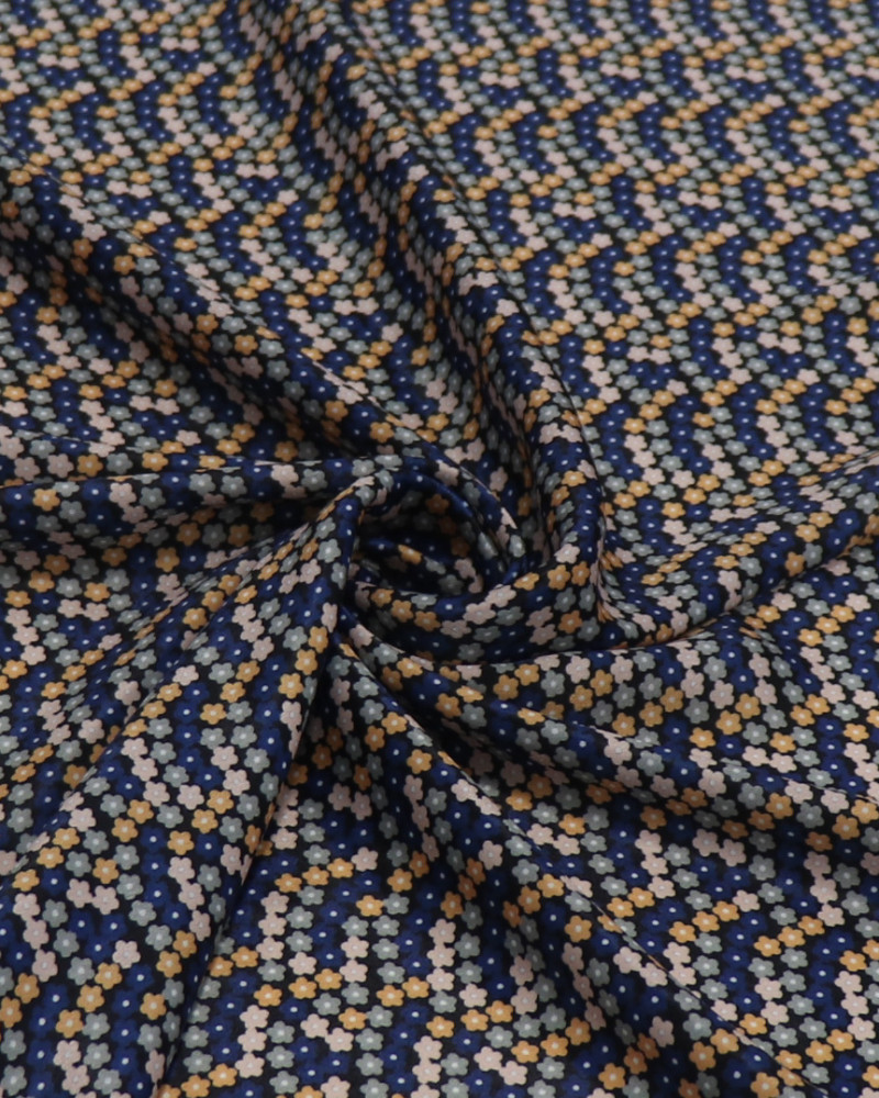 Tecido Crepe Silk Italiano Tapete Floral Cinza, Rosé, Amarelo e Azul