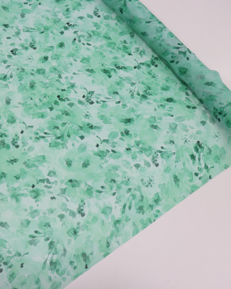 Tecido Crepe Chiffon Italiano Estampa Abstrata Tons de Verde
