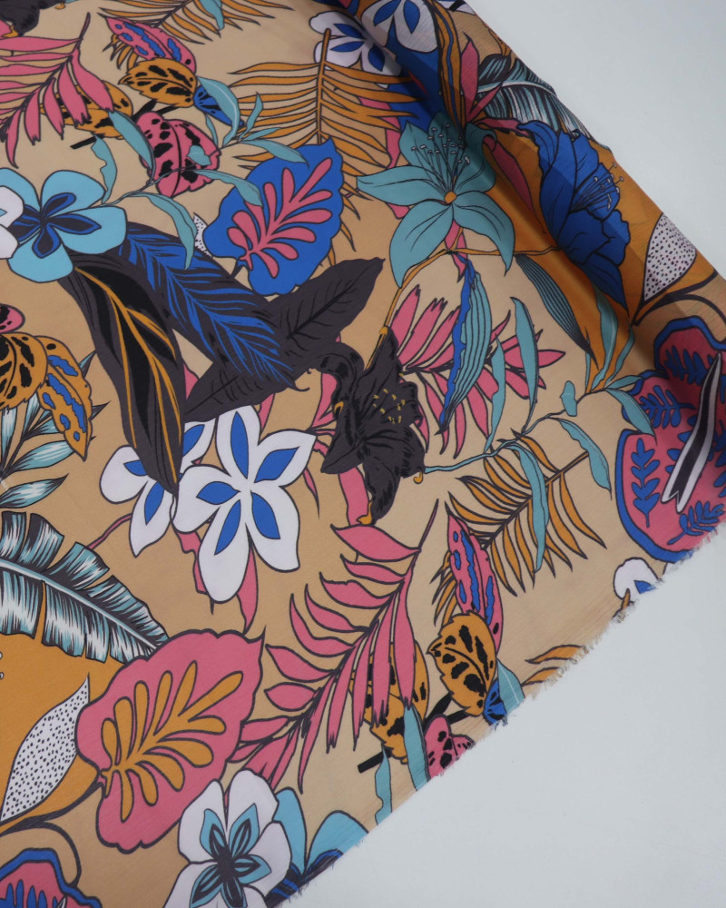 Tecido Crepe Chiffon Italiano Texturizado Estampa Floral Colorida