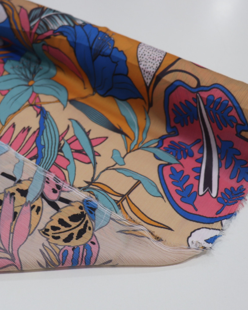 Tecido Crepe Chiffon Italiano Texturizado Estampa Floral Colorida