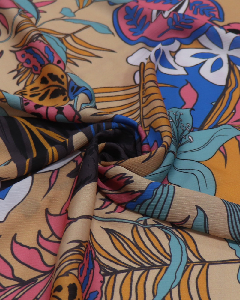 Tecido Crepe Chiffon Italiano Texturizado Estampa Floral Colorida