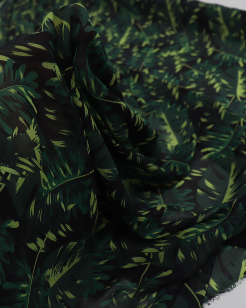Tecido Crepe Chiffon Italiano Costela de Adão Tons de Verde e Preto