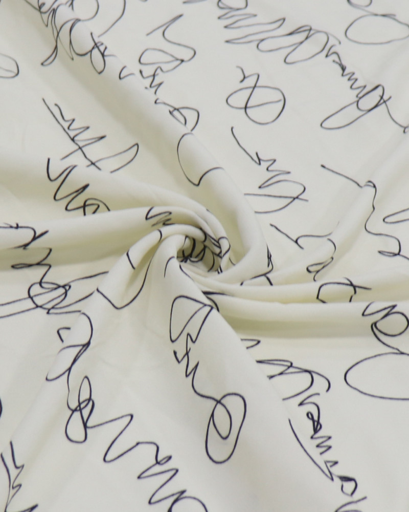 Tecido Crepe de Viscose Italiano Rascunhos Preto e Creme