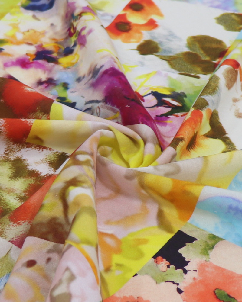 Tecido Linho Misto Italiano Multi Estampado em Recortes Colorido