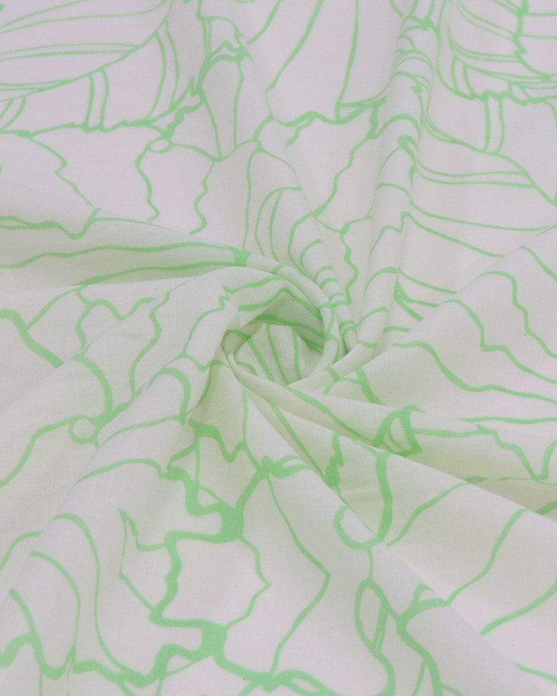 Tecido Viscose Fina Italiano Macro Rascunho Floral Verde e Branco