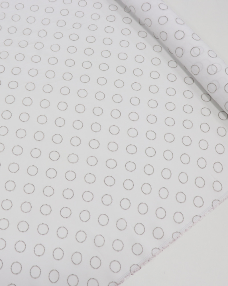 Tecido Crepe de Viscose Italiano Círculos Cinza e Branco
