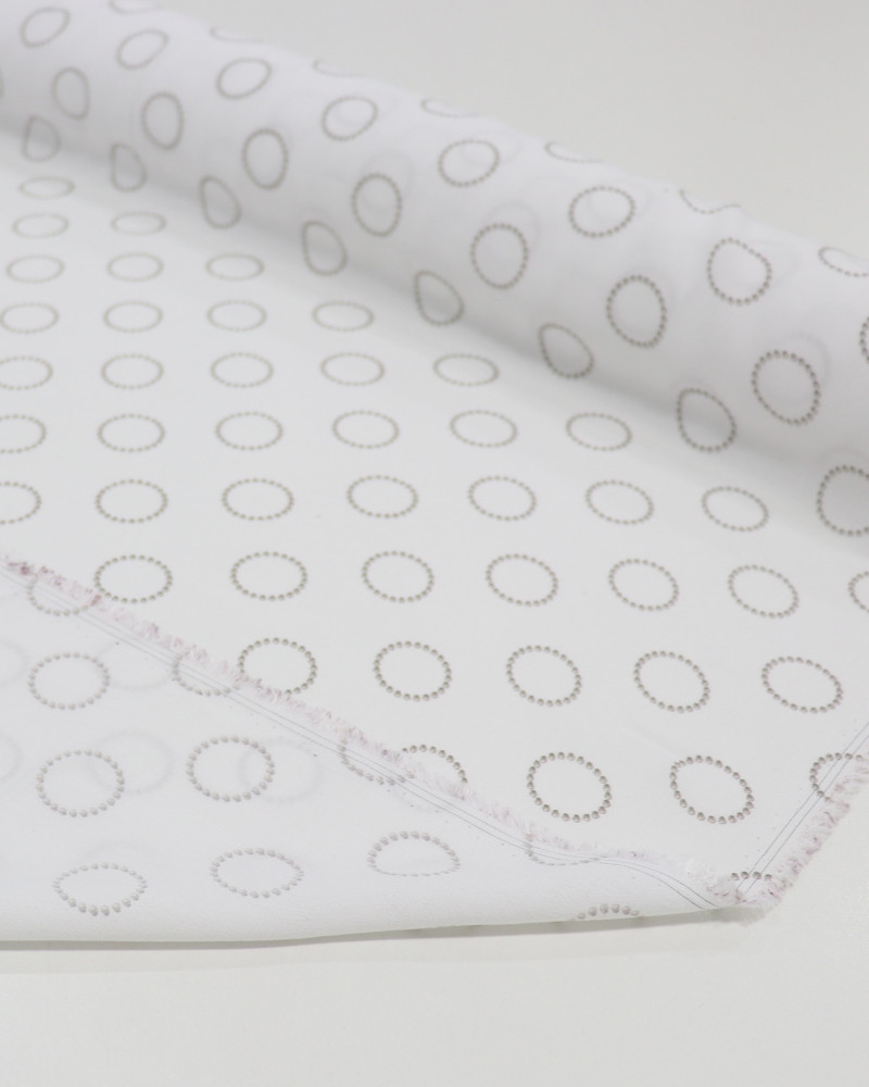 Tecido Crepe de Viscose Italiano Círculos Cinza e Branco