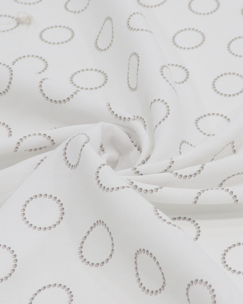 Tecido Crepe de Viscose Italiano Círculos Cinza e Branco