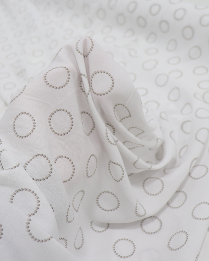 Tecido Crepe de Viscose Italiano Círculos Cinza e Branco