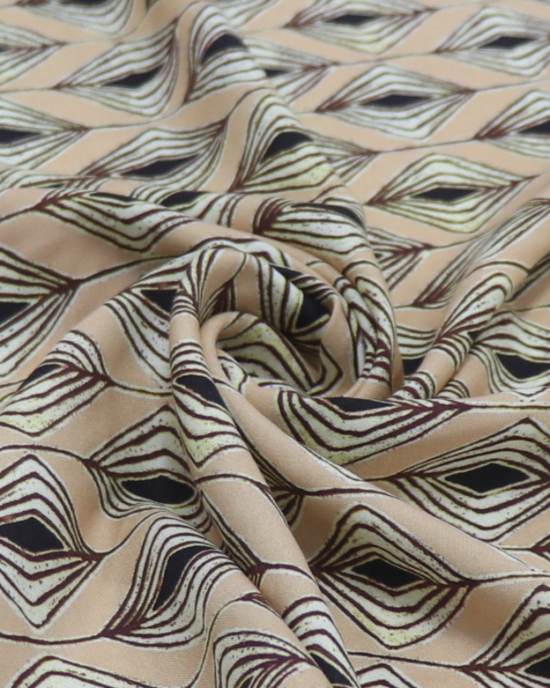 Tecido Viscose Italiano Micro Estampa Étnica Preto e Bege