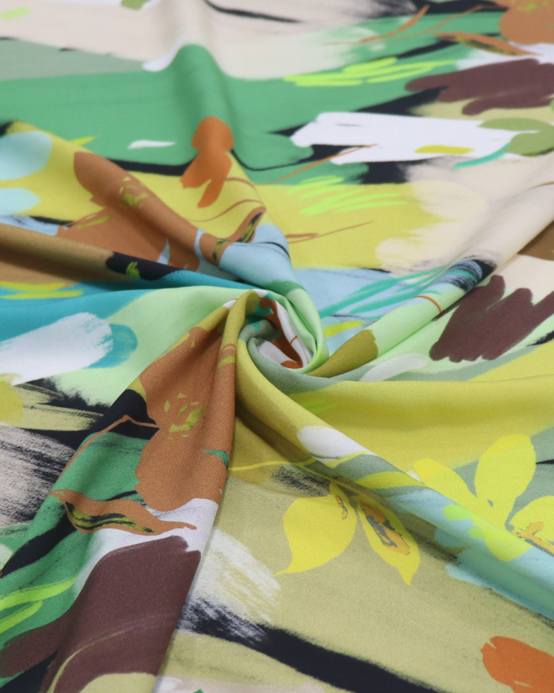 Tecido Viscose Italiano Pintura Floral Abstrata Colorido