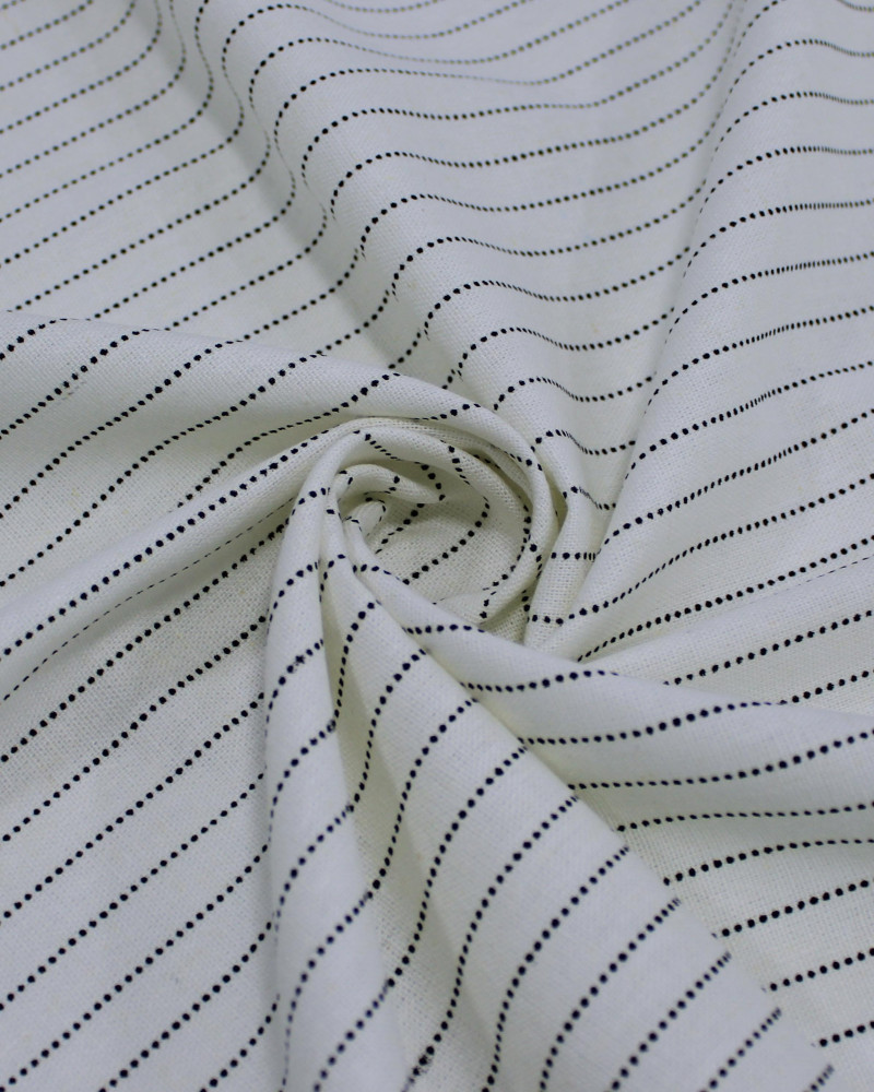 Tecido Linho Misto Risca de Giz Preto e Offwhite