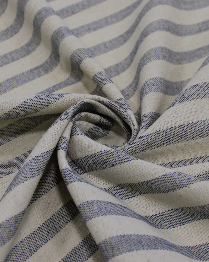 Tecido Linho Misto Listrado Azul Marinho Noite e Cru