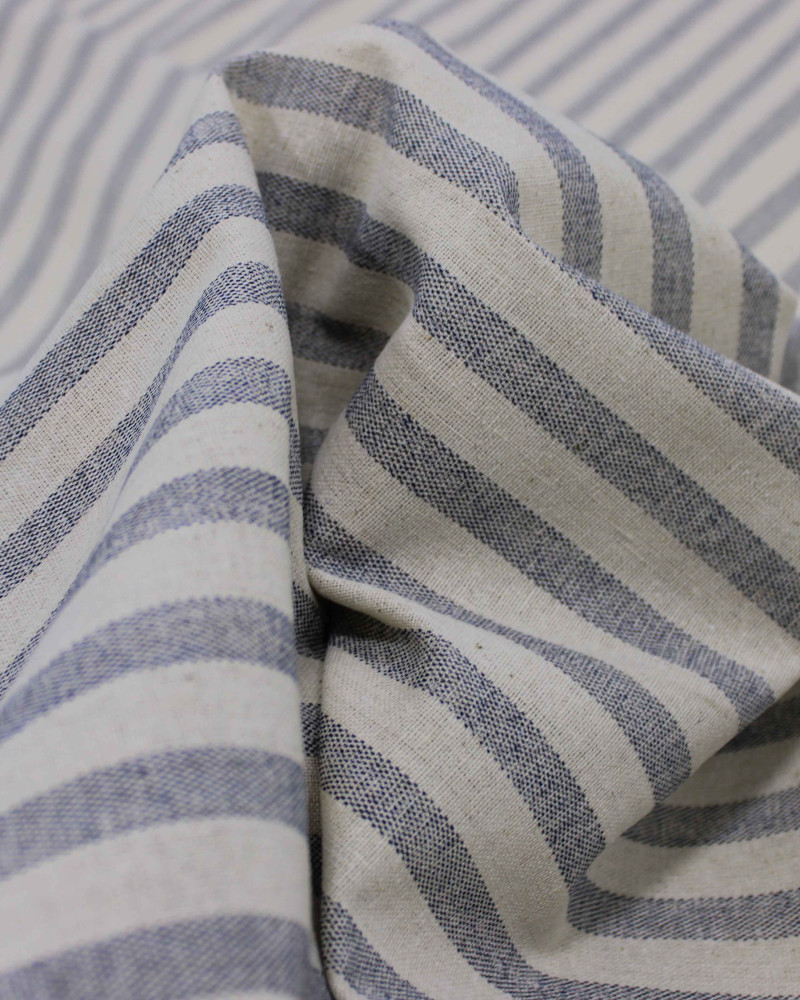 Tecido Linho Misto Listrado Azul Marinho Noite e Cru