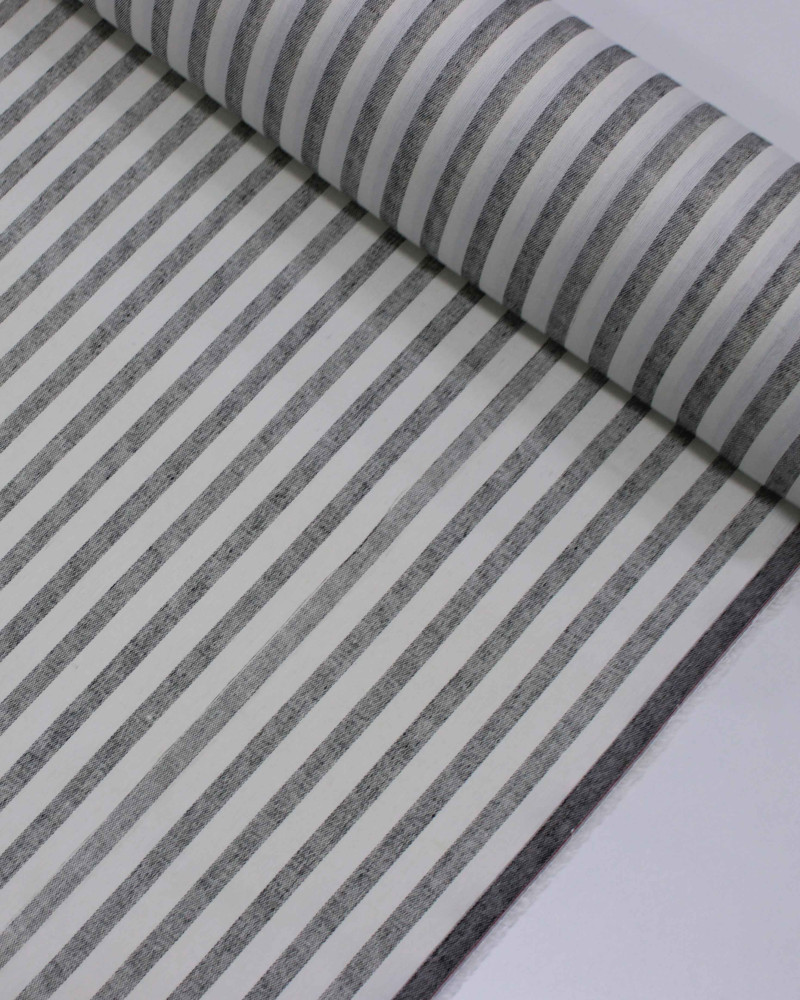 Tecido Linho Misto Listrado Preto e Offwhite