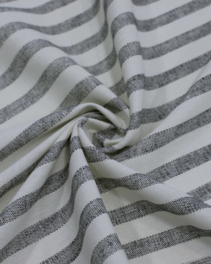 Tecido Linho Misto Listrado Preto e Offwhite