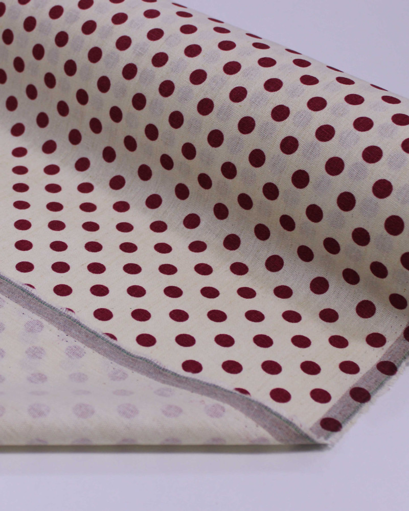 Tecido Linho Misto Poá Vermelho e Creme