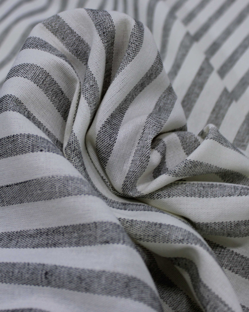 Tecido Linho Misto Listrado Preto e Offwhite