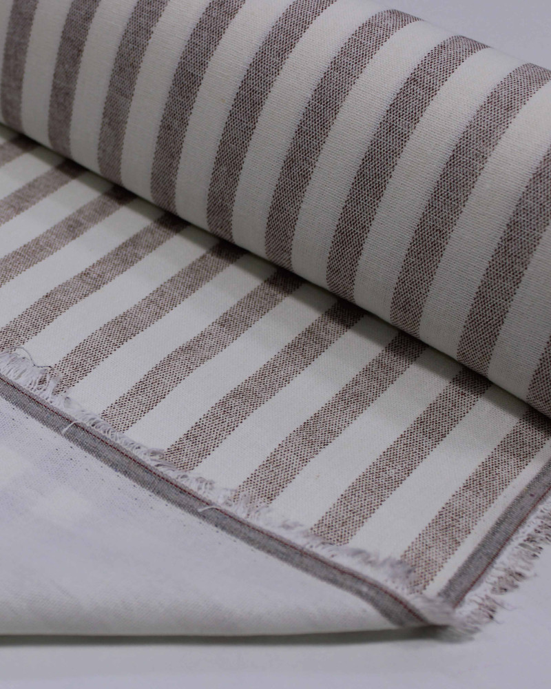 Tecido Linho Misto Listrado Vermelho e Offwhite