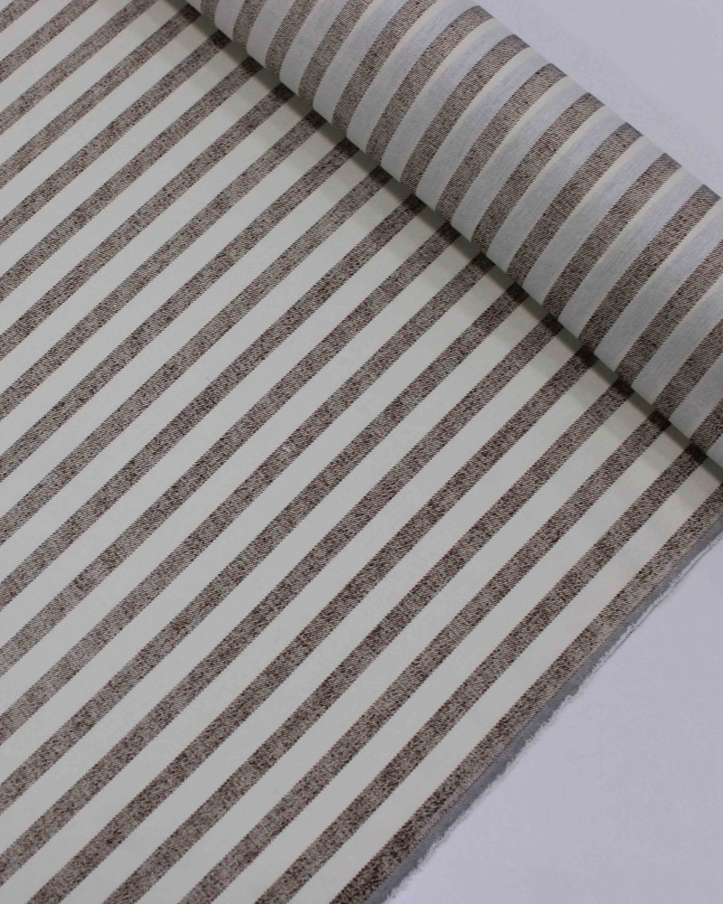 Tecido Linho Misto Listrado Marrom e Offwhite