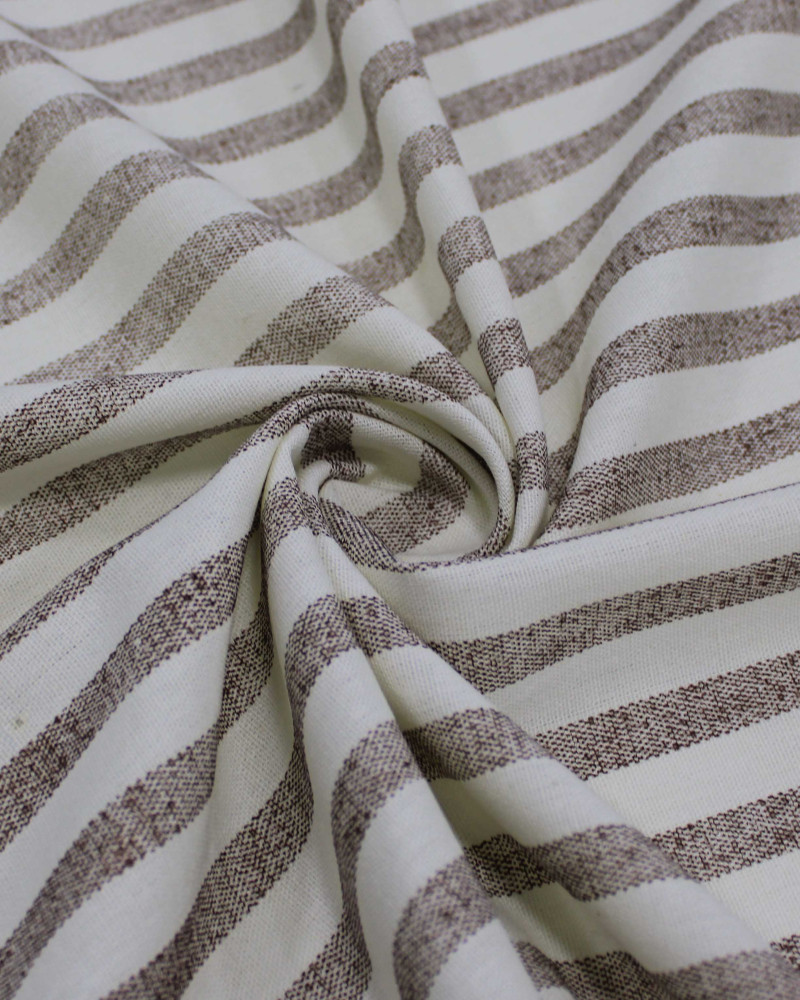 Tecido Linho Misto Listrado Marrom e Offwhite