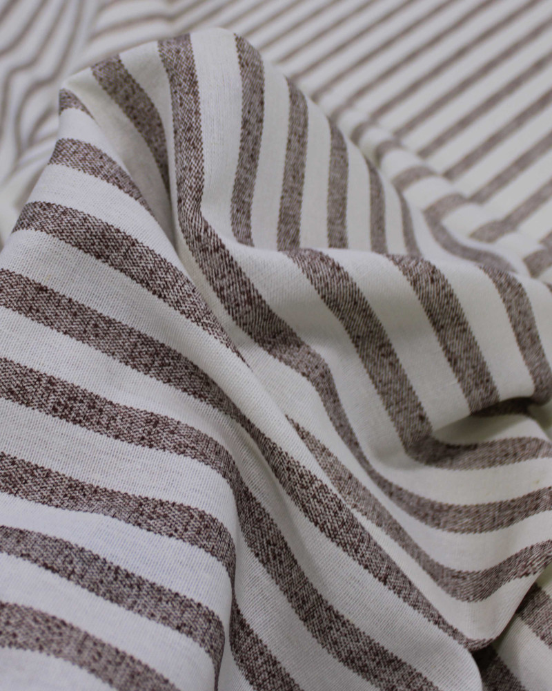 Tecido Linho Misto Listrado Marrom e Offwhite