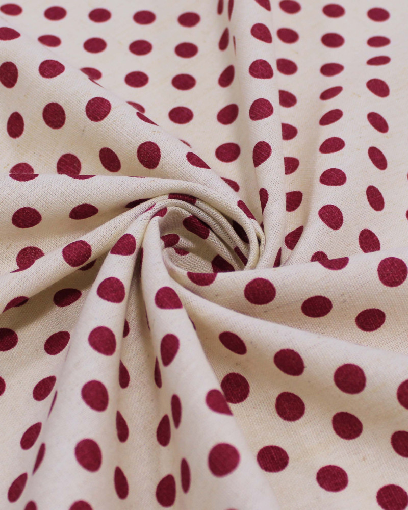 Tecido Linho Misto Poá Vermelho e Creme