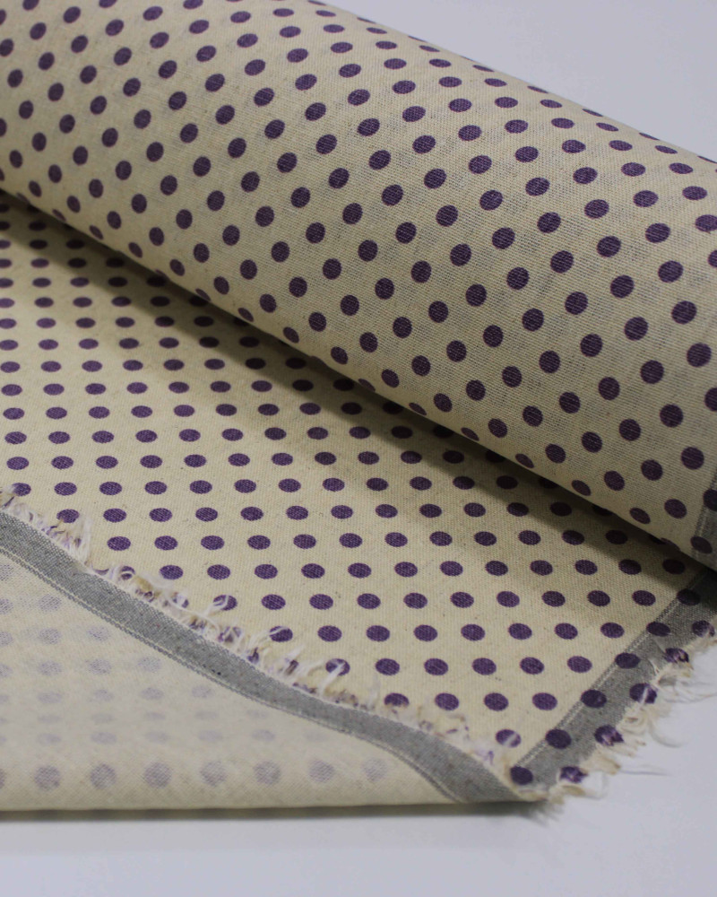 Tecido Linho Misto Micro Poá Roxo e Cru
