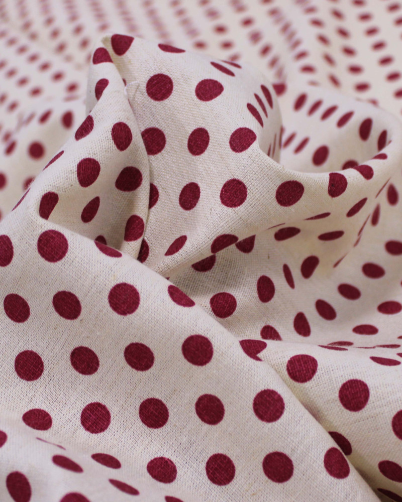 Tecido Linho Misto Poá Vermelho e Creme