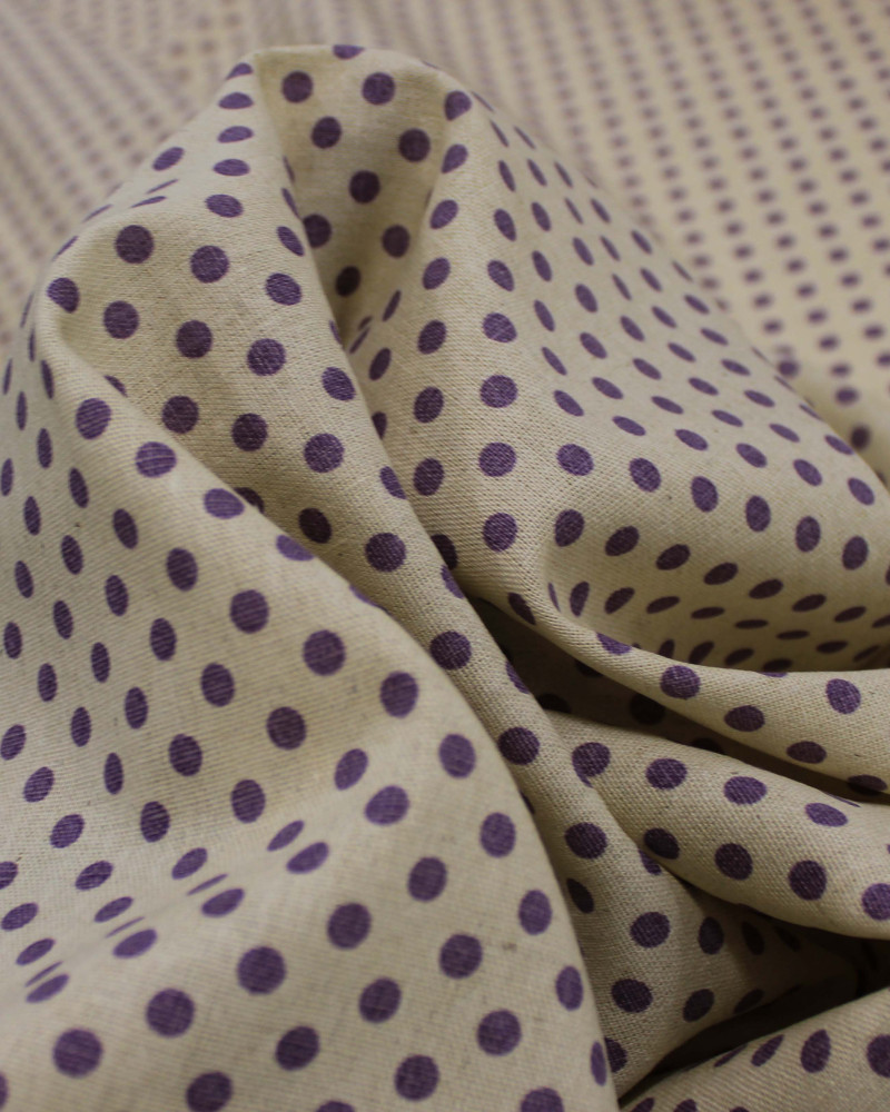 Tecido Linho Misto Micro Poá Roxo e Cru