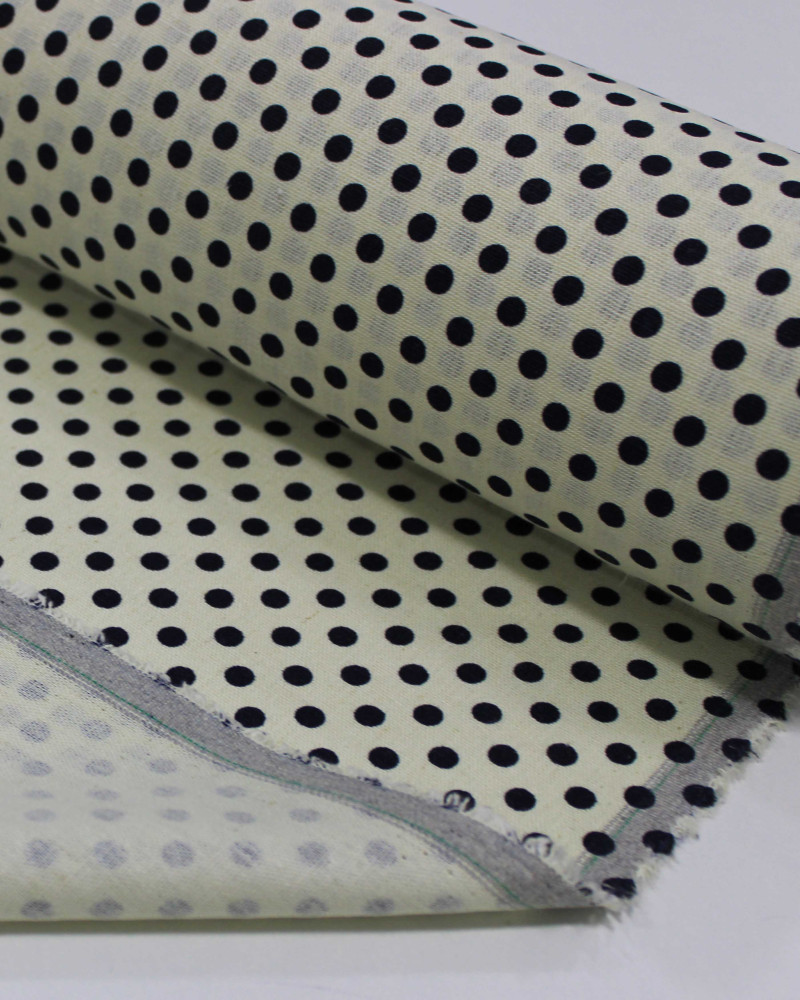Tecido Linho Misto Micro Poá Preto e Offwhite