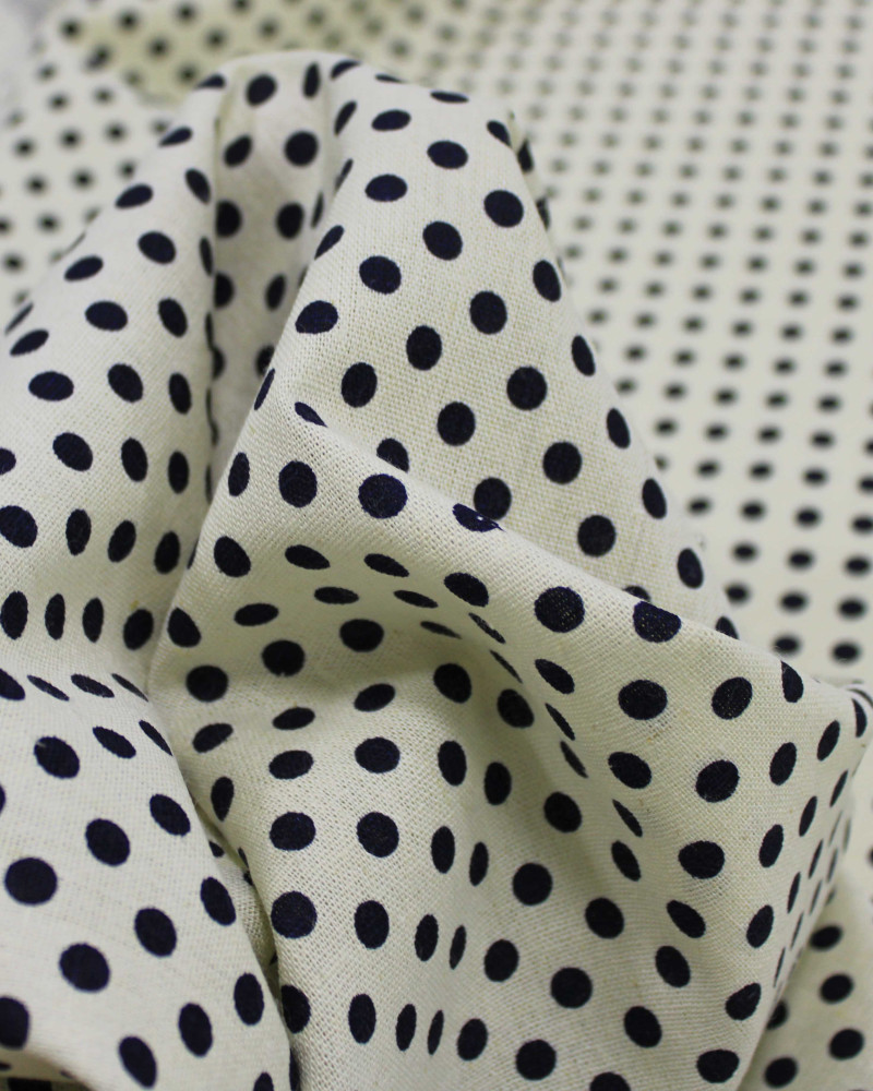Tecido Linho Misto Micro Poá Preto e Offwhite