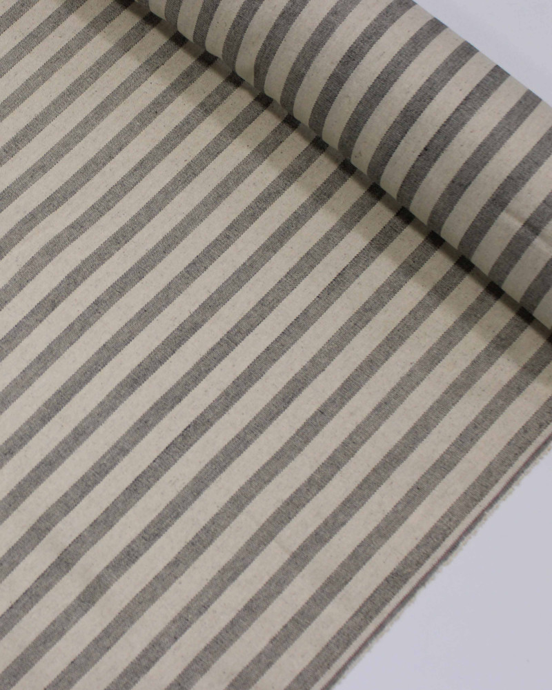 Tecido Linho Misto Listrado Preto e Cru