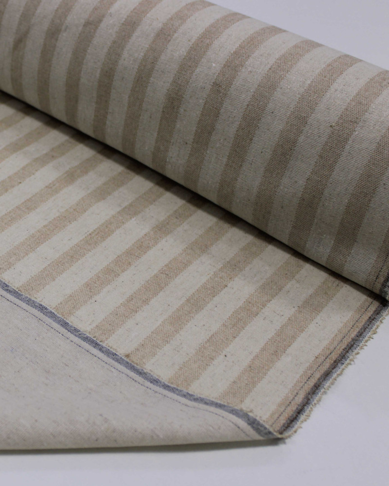 Tecido Linho Misto Listrado Bege e Cru
