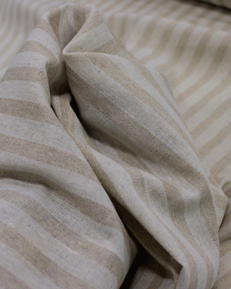 Tecido Linho Misto Listrado Bege e Cru