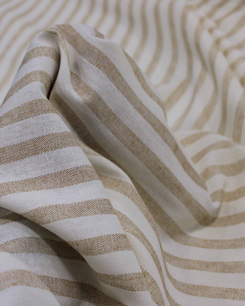 Tecido Linho Misto Listrado Caramelo e Offwhite