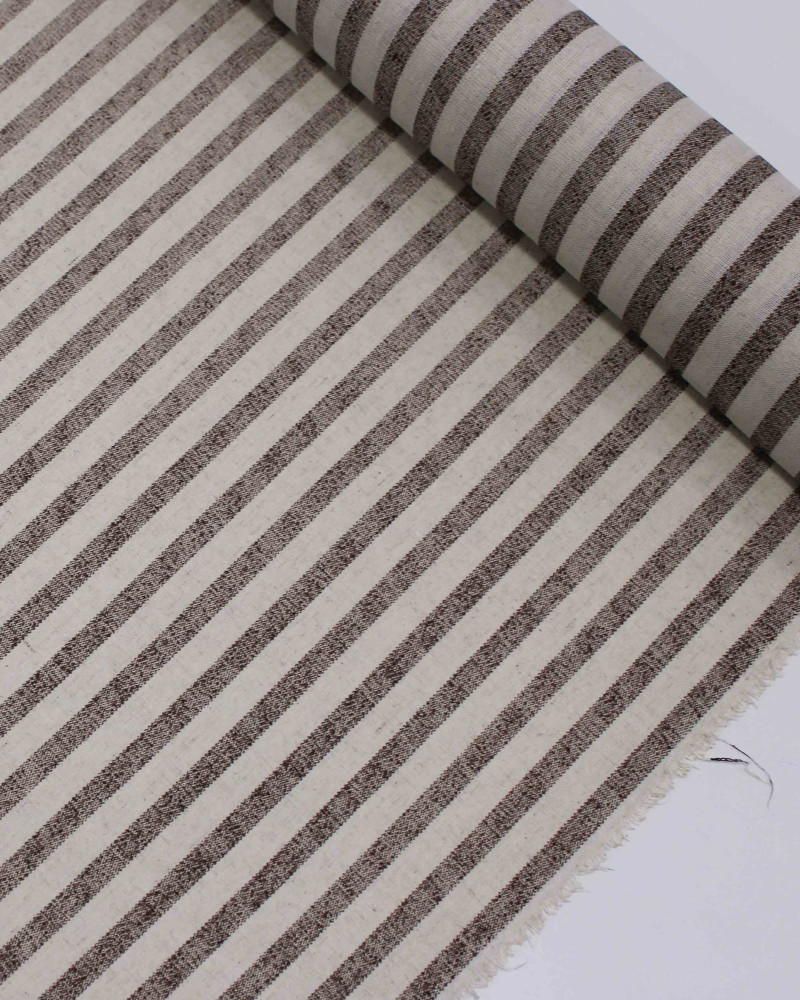 Tecido Linho Misto Listrado Marrom e Cru